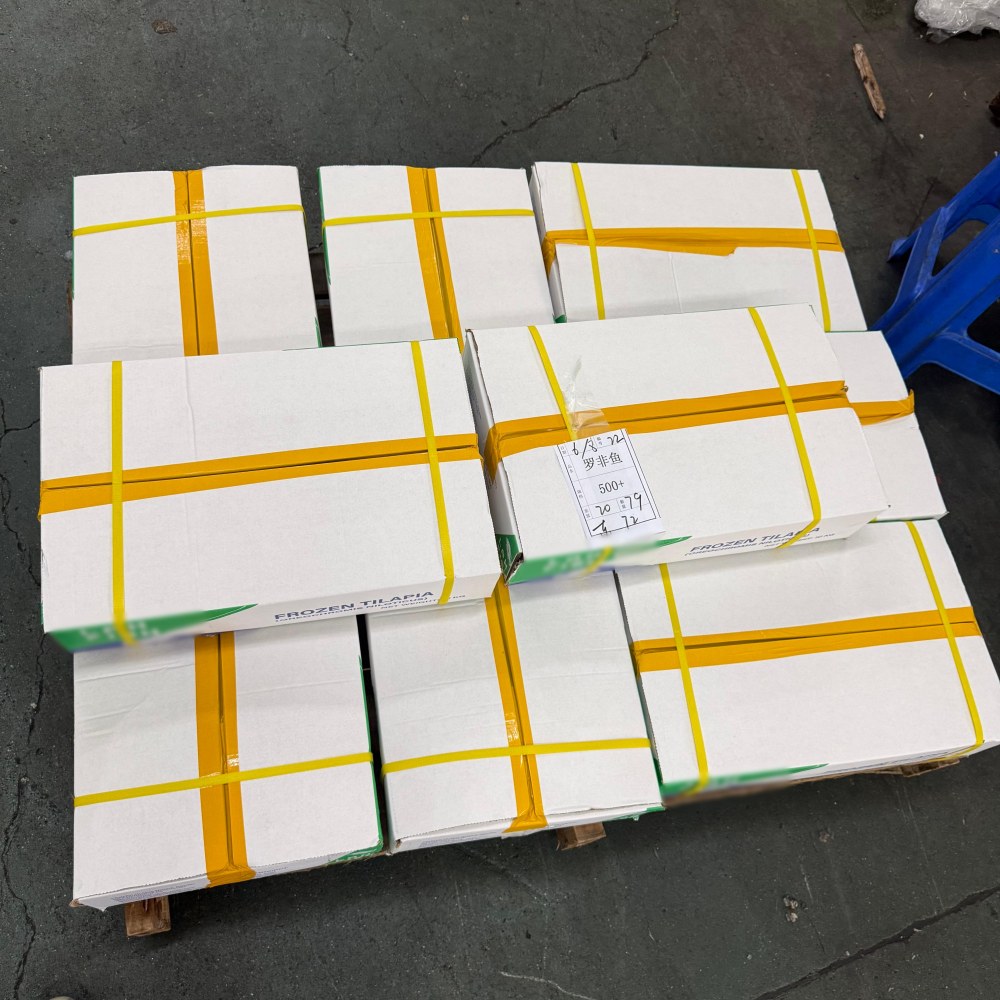 Frozen tilapia export cartons prepared for shipment